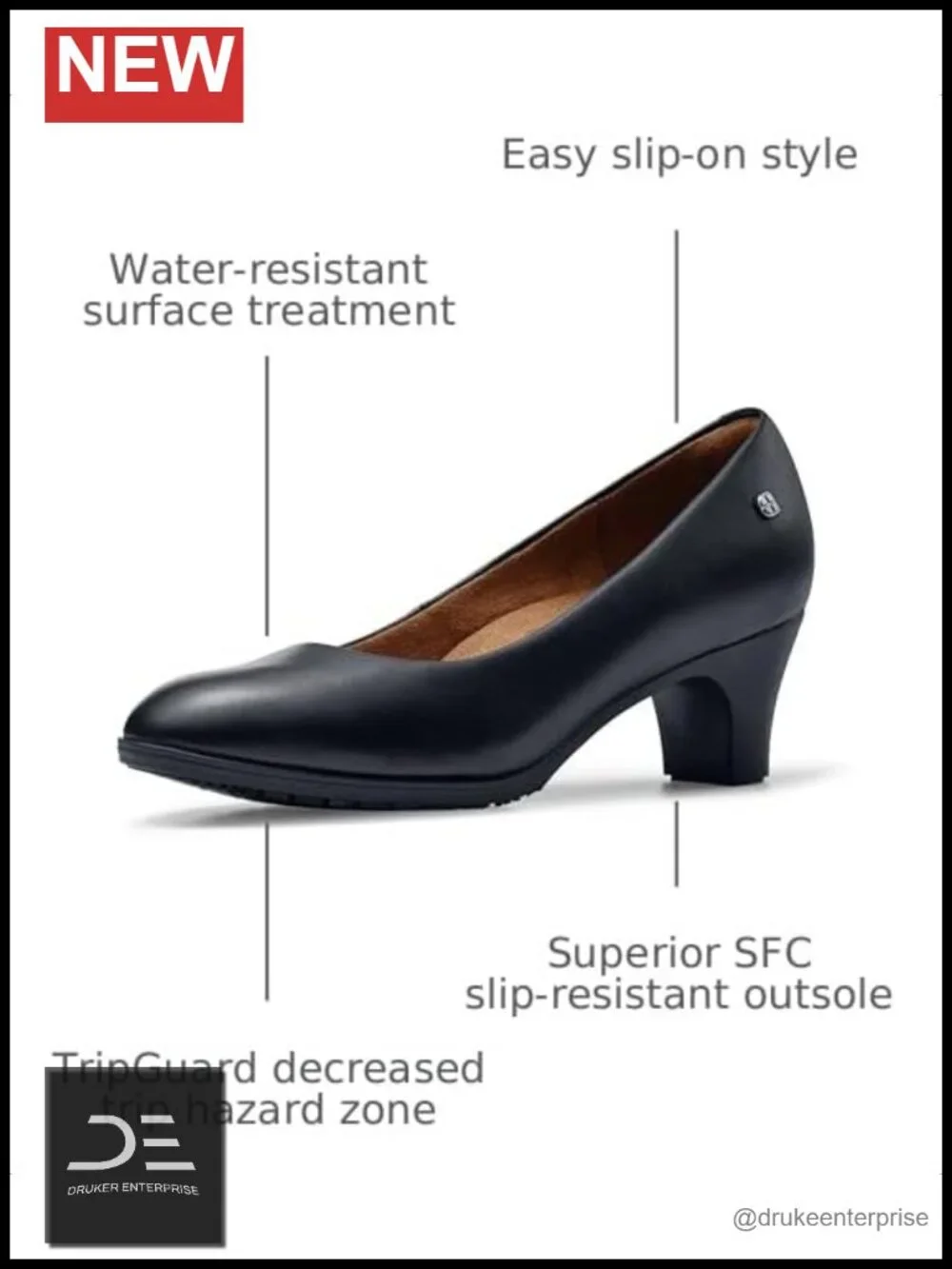 Slip-Resistant High Heel Pumps for Women | Water-Resistant Work Shoes | 2.5